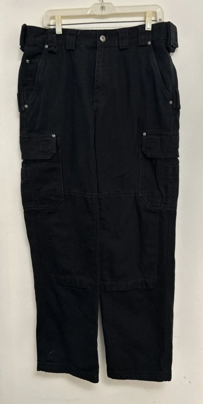 Duluth Double Front Knee Cargo Utility Pants 35x32.5” Relaxed Mens Black